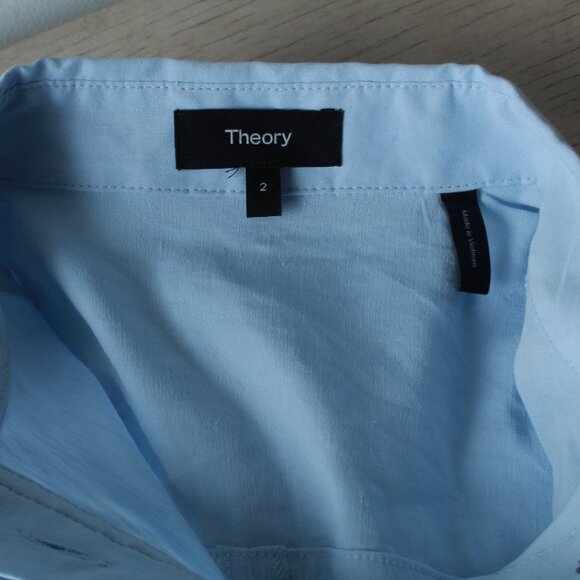 Theory Romper Button Up Shorts Pockets Collar Pale Blue - Picture 3 of 10